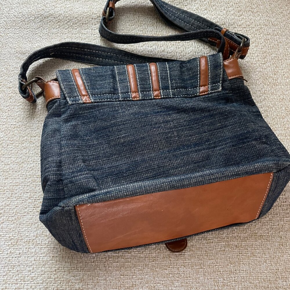 HAPPY DEER bag Jeans crossbody bag Dark blue jeans/brown leather shoulder bag - Picture 2 of 16